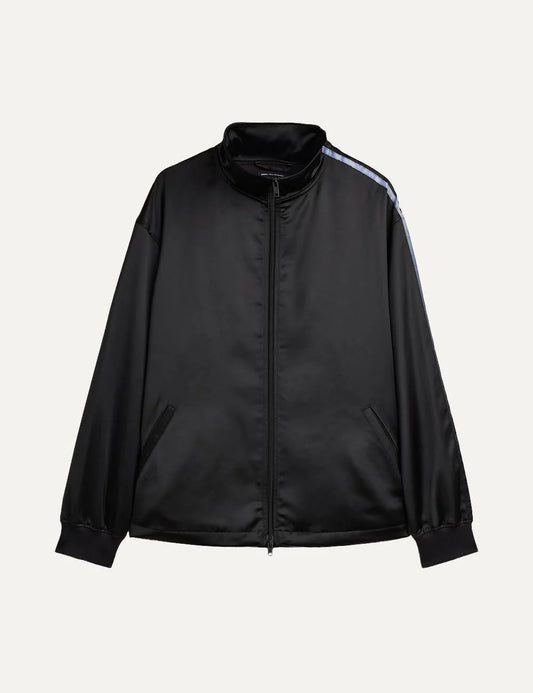 Y-3 men's black satin track jacket with adidas three stripes
