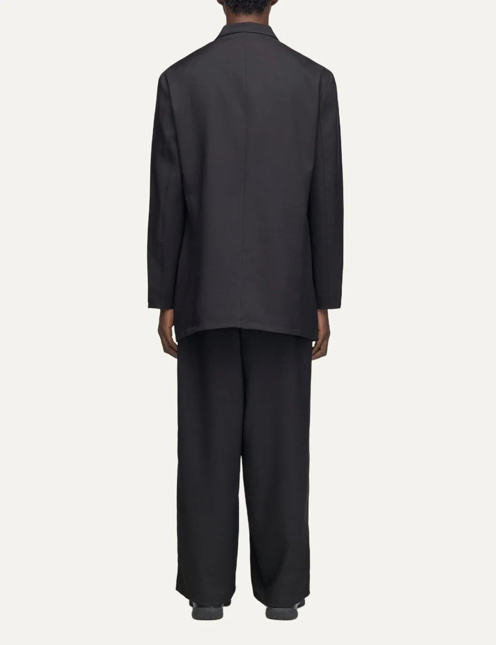 Y-3 men's black wide-leg twill pants with pleats and adjustable waist back