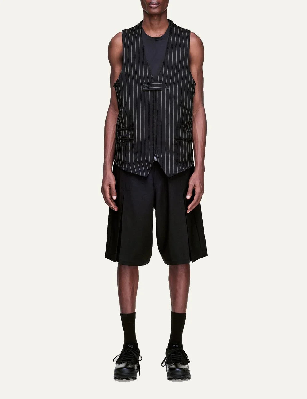 Y-3 Sport Uniform pleated shorts black men model front full body view