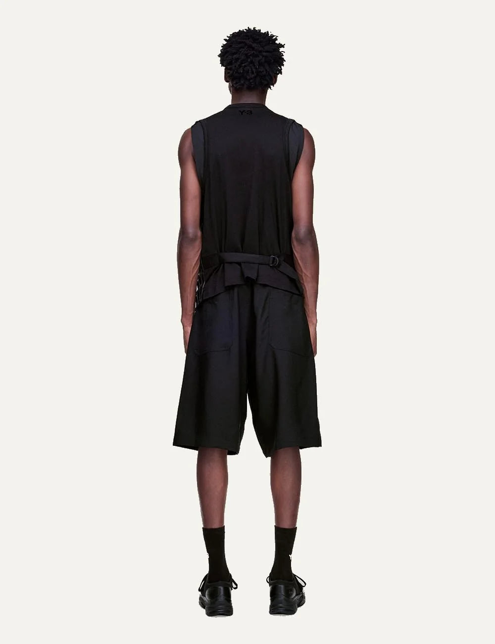 Y-3 Sport Uniform pleated shorts black men model back view