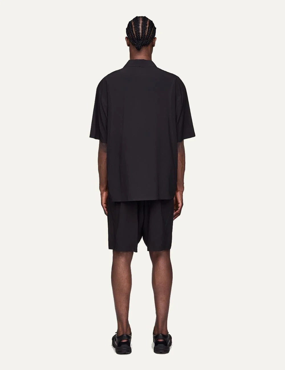 Y-3 Ultralight Woven Shirt black short sleeve model back view
