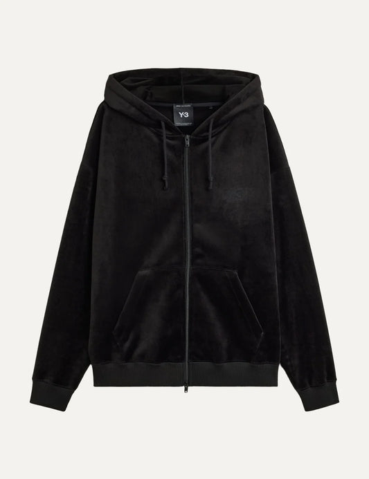 Y-3 men's black velvet corduroy zip hoodie with logo