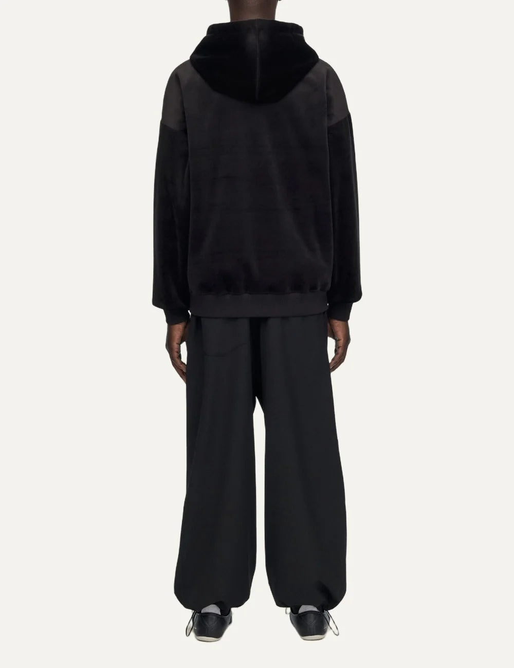 Y-3 men's black velvet corduroy zip hoodie with logo back