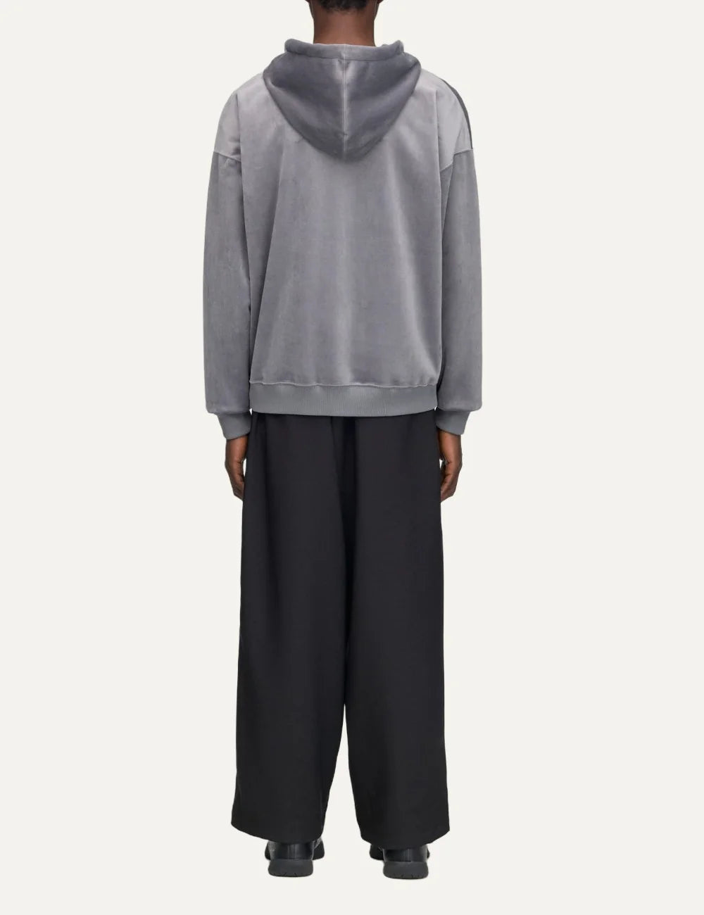 Y-3 men's grey velvet corduroy zip hoodie with tonal logo back