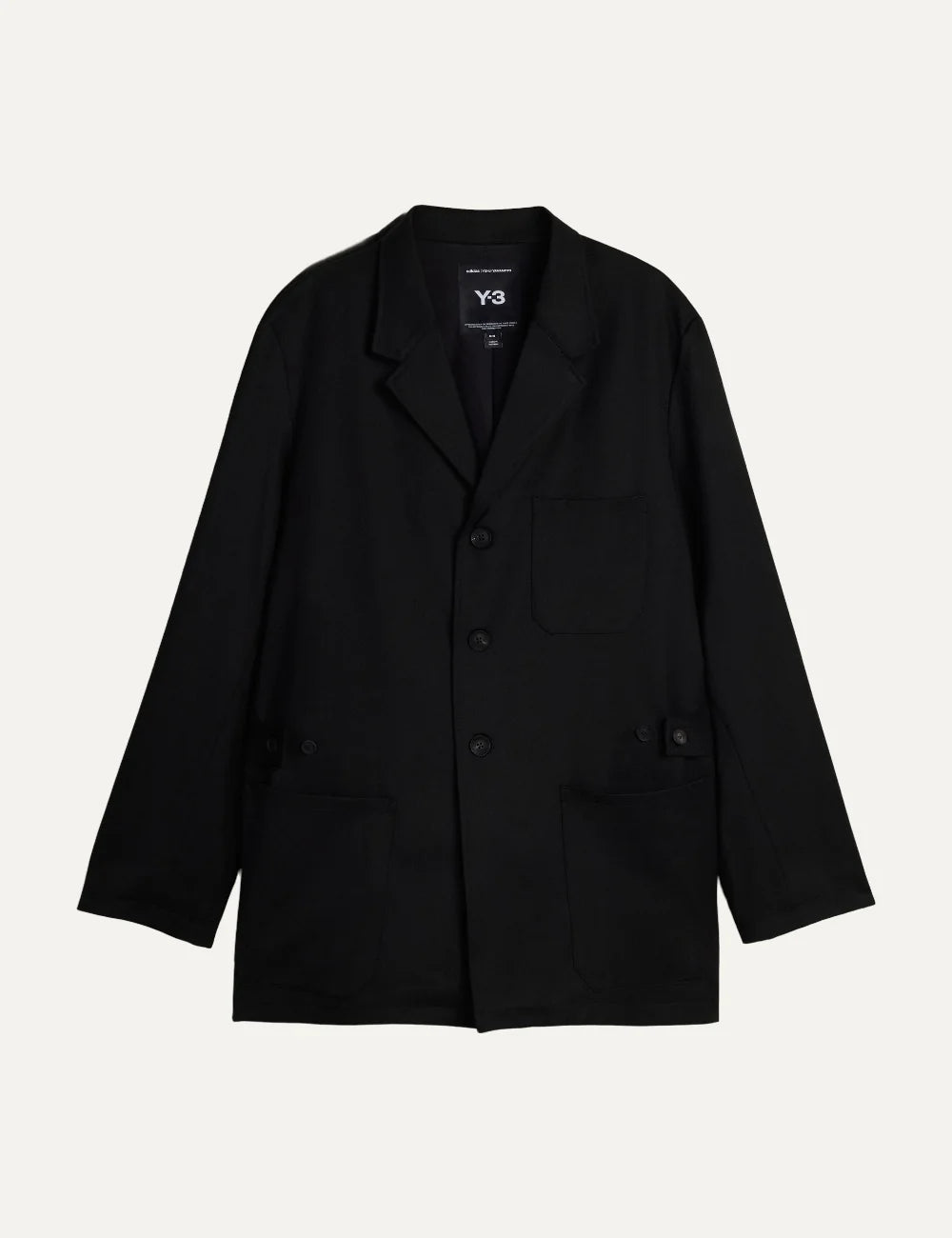 Y-3 men's black wool-blend twill blazer with patch pockets