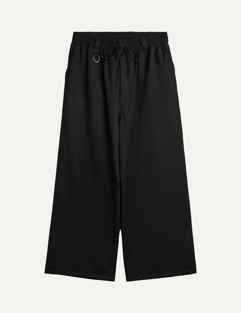 Y-3 men's black wool-blend straight-leg pants with drawstring waist