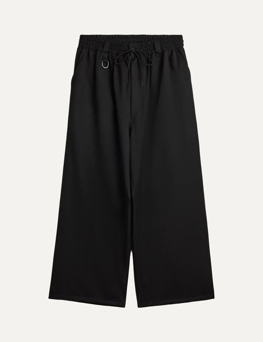 Y-3 men's black wool-blend straight-leg pants with drawstring waist