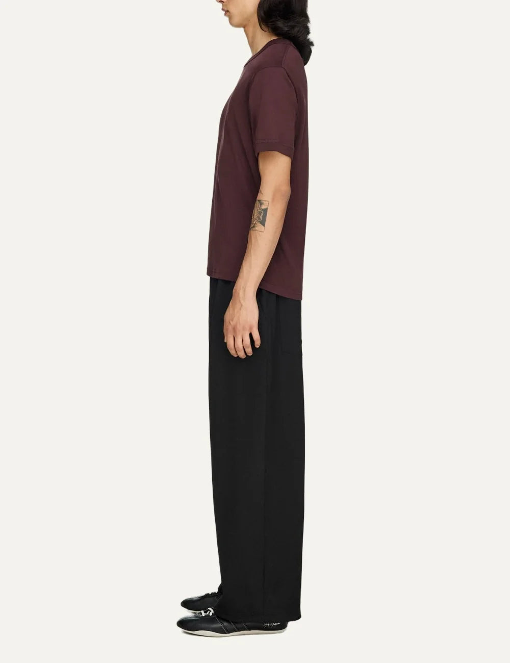 Y-3 men's black wool-blend straight-leg pants with drawstring waist side