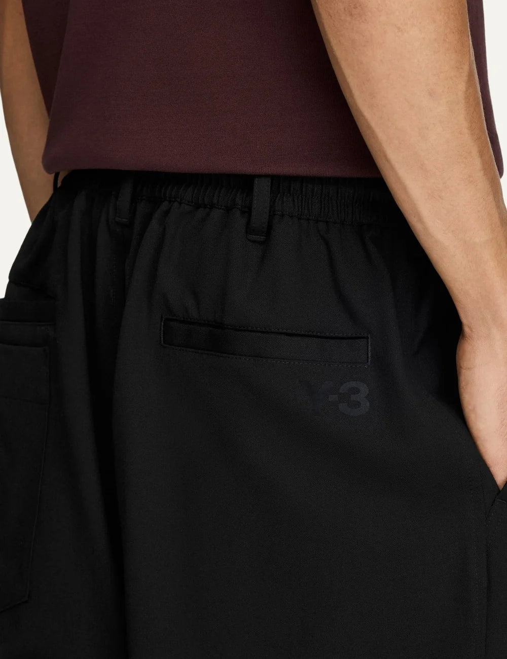 Y-3 men's black wool-blend straight-leg pants with drawstring waist back