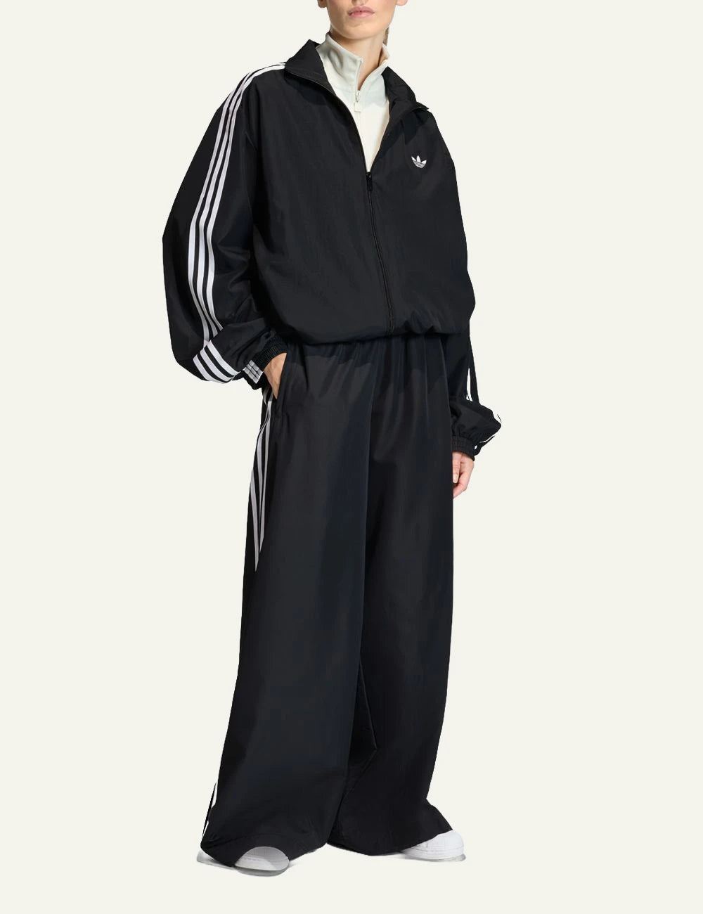 Adidas Originals KD2894 track jacket black white 3 stripes front full body view