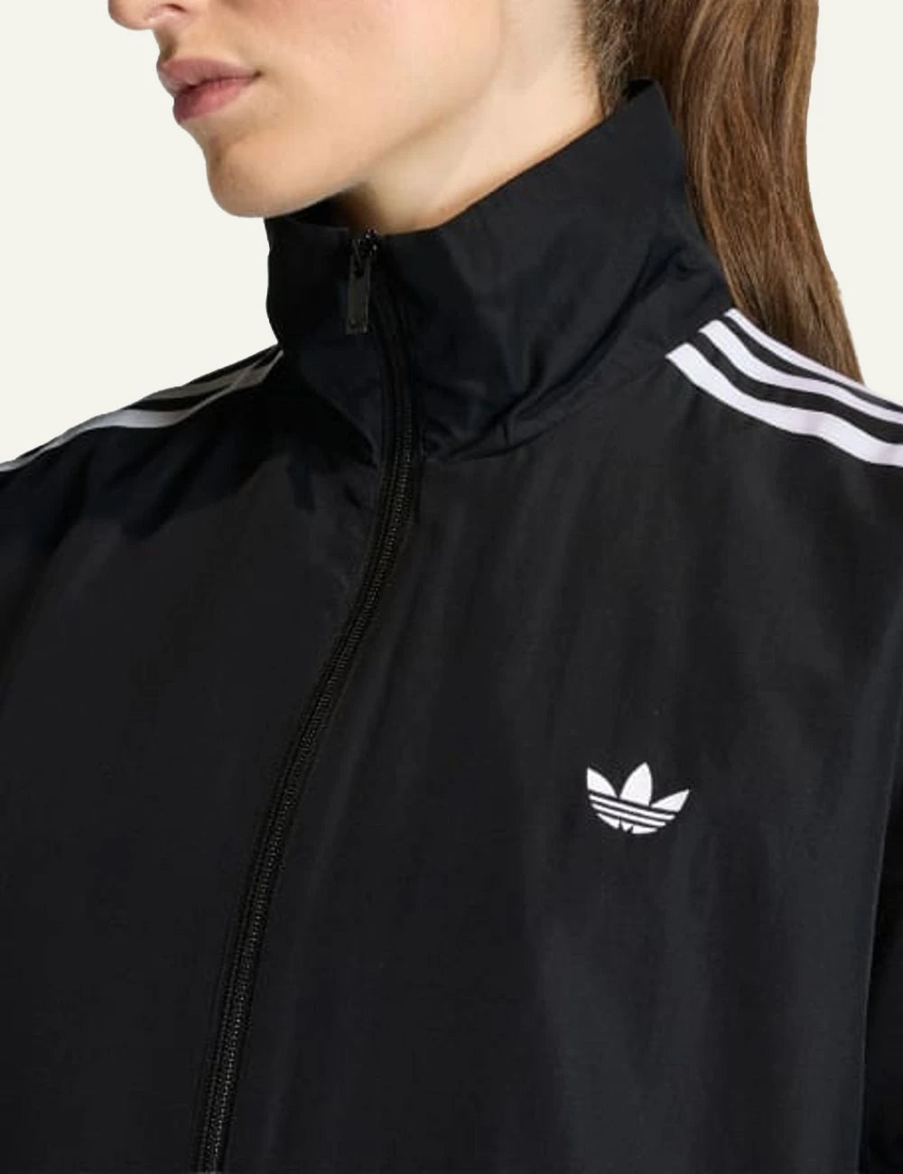 Adidas Originals KD2894 track jacket black white 3 stripes front logo view