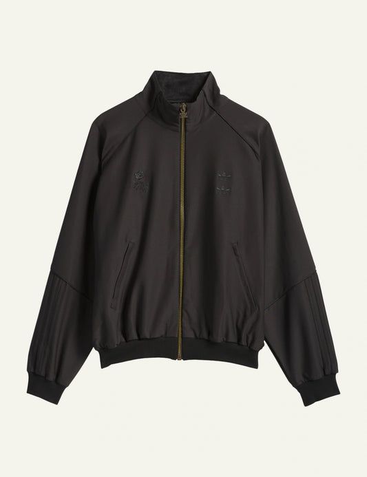 Adidas x Willy Chavarria black twill jacket flat lay με minimal embroidered details