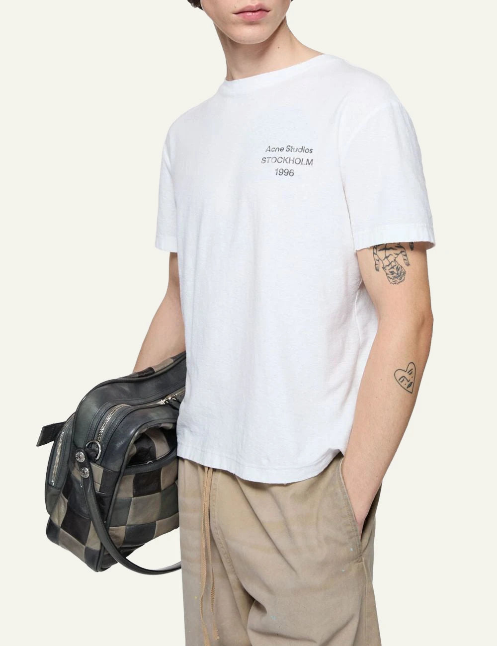 Acne Studios 1996 white tee me logo print front model view