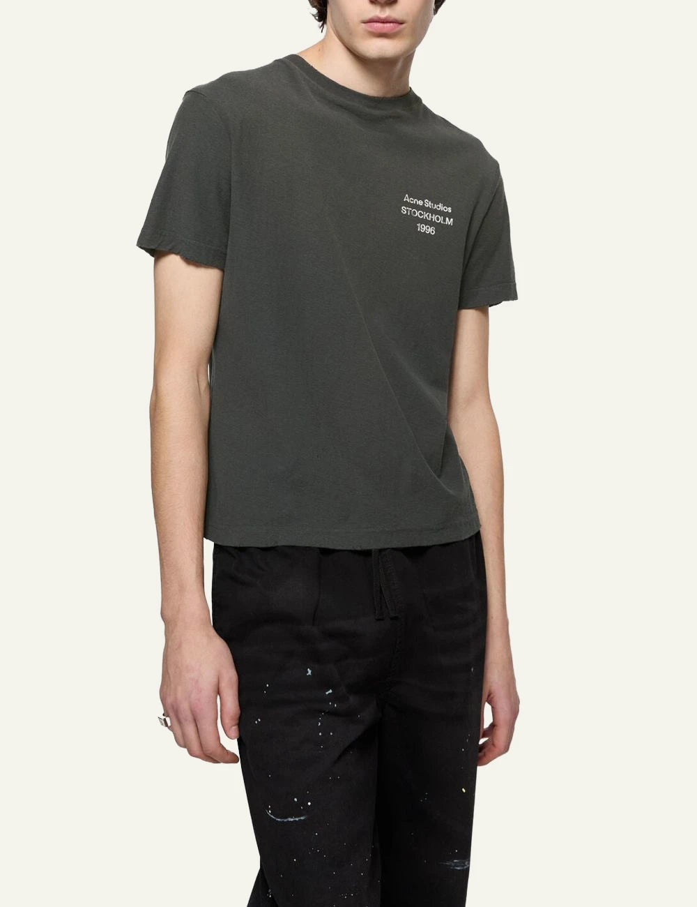 Acne Studios 1996 dark grey tee me vintage finish front model view