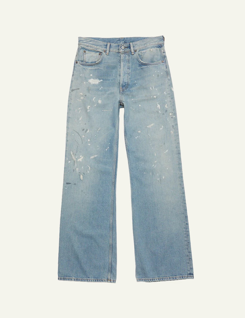 Acne Studios 2021M Trafalgar jeans light blue dirty wash wide leg front flat view