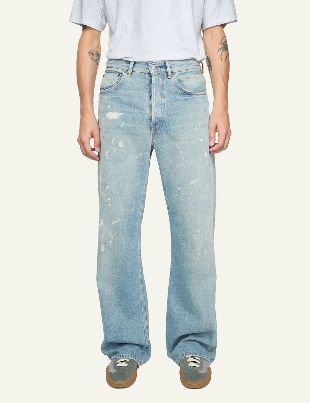 Acne Studios 2021M Trafalgar jeans light blue dirty wash wide leg front model view