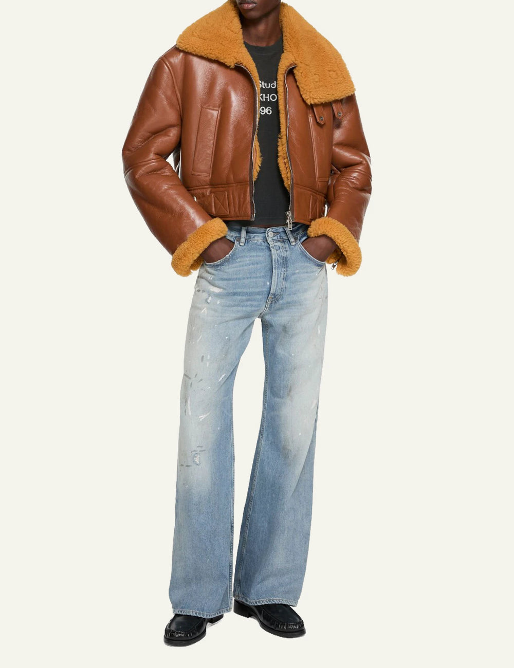 Acne Studios 2021M Trafalgar jeans light blue dirty wash wide leg front full body view