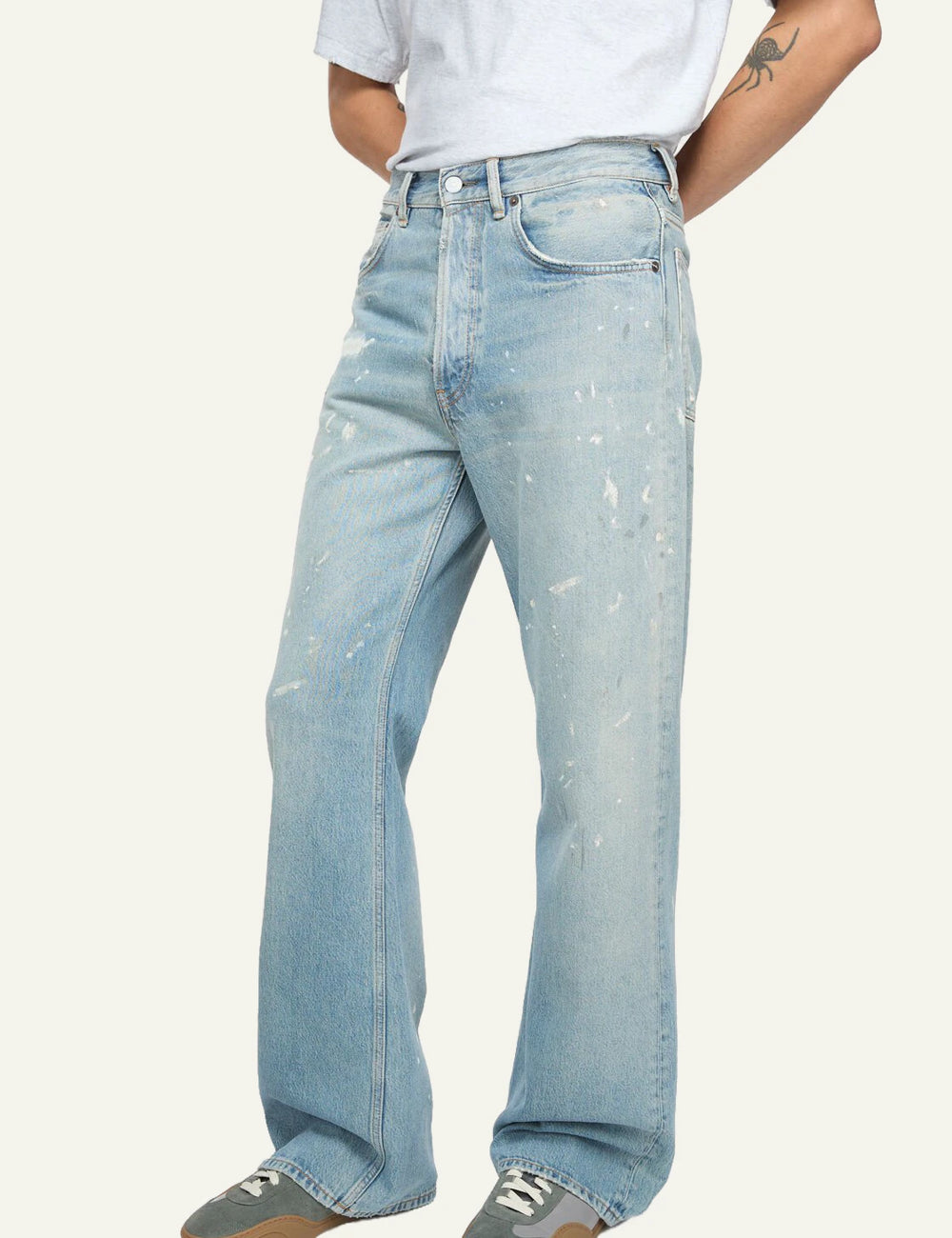 Acne Studios 2021M Trafalgar jeans light blue dirty wash wide leg side view
