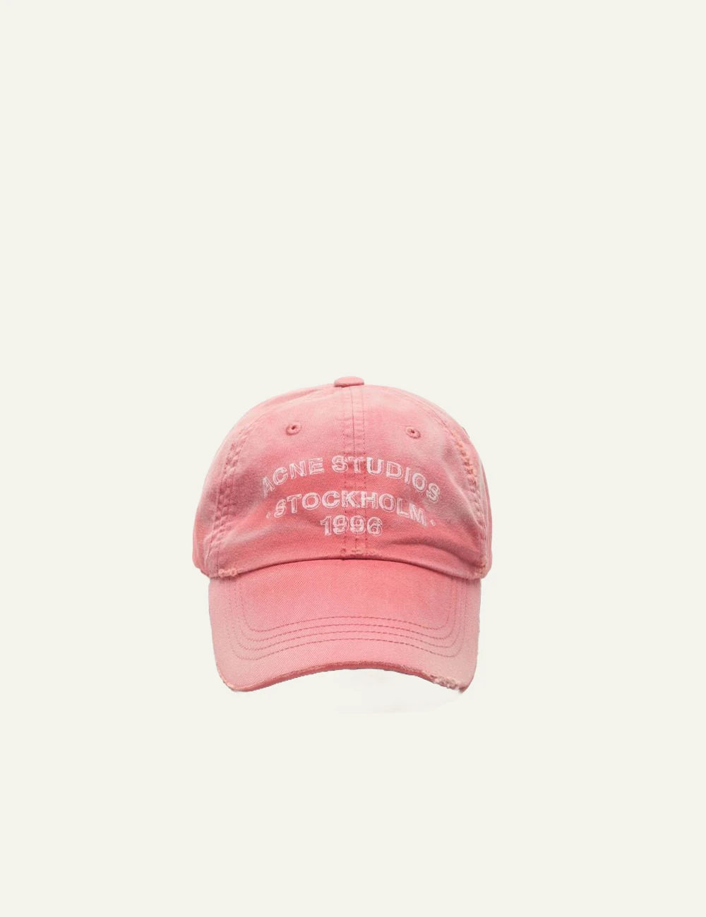 Acne Studios baseball cap pink cotton sun faded logo front view