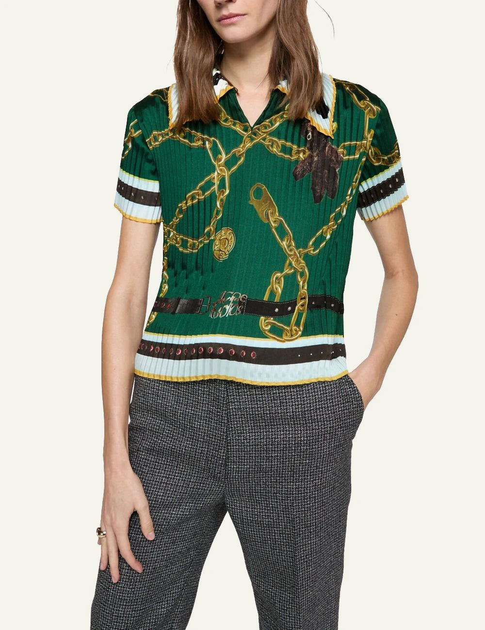 ACNE STUDIOS PLEATED PRINTED BLOUSE GREEN – Simple Caracters