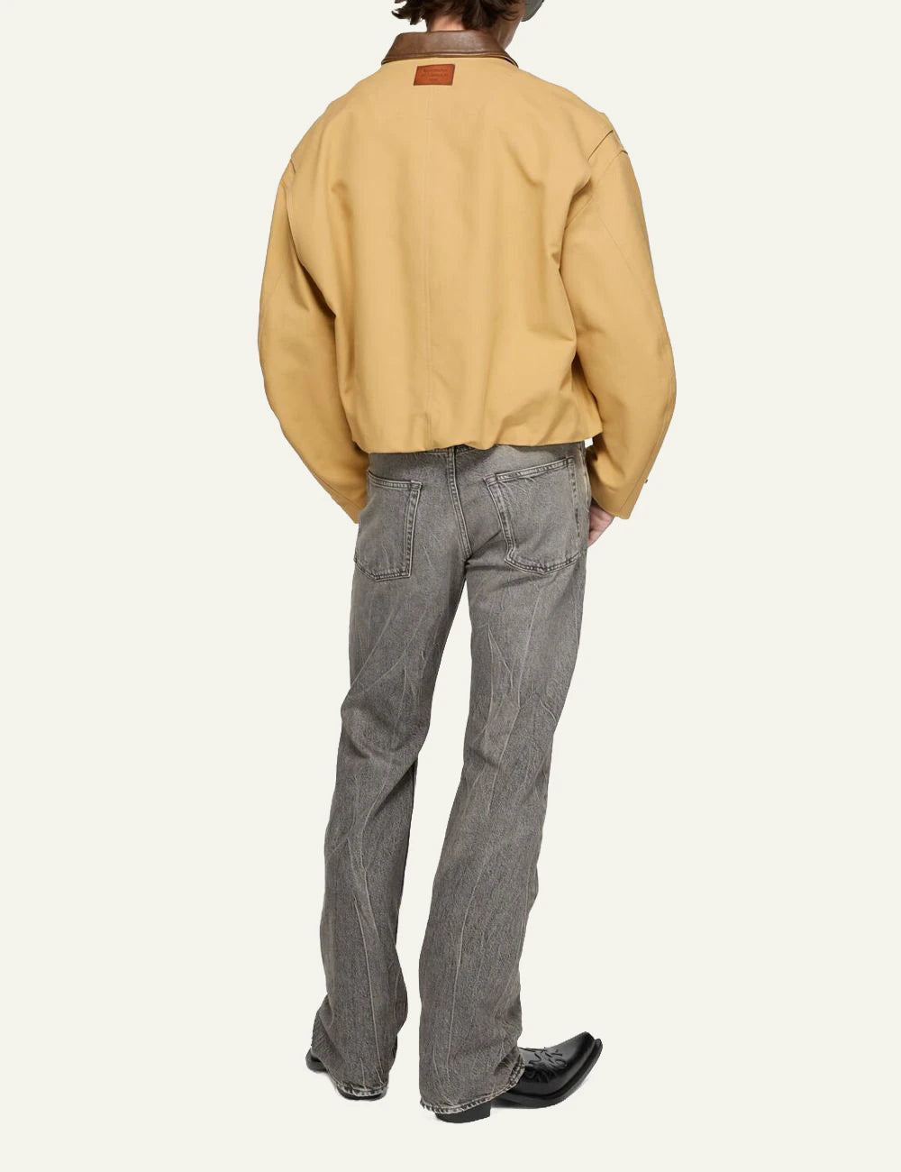 Acne Studios bomber jacket cotton satin beige leather collar back view