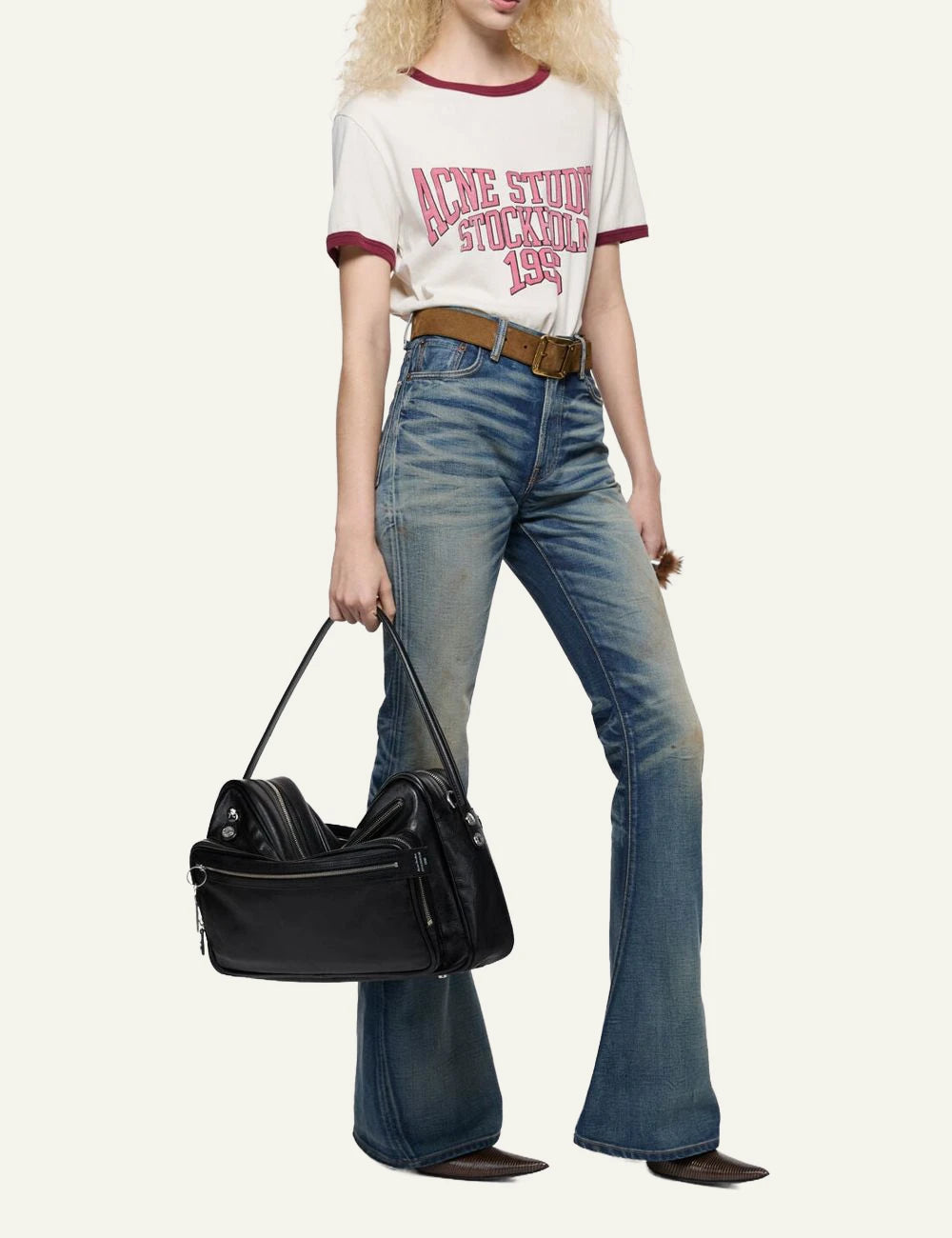 Acne Studios Camero Camera black leather bag me silver hardware front full view