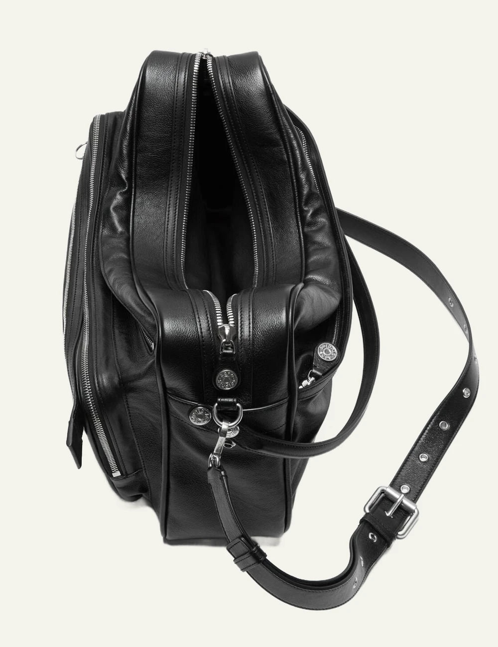 Acne Studios Camero Camera black leather bag me silver hardware top view