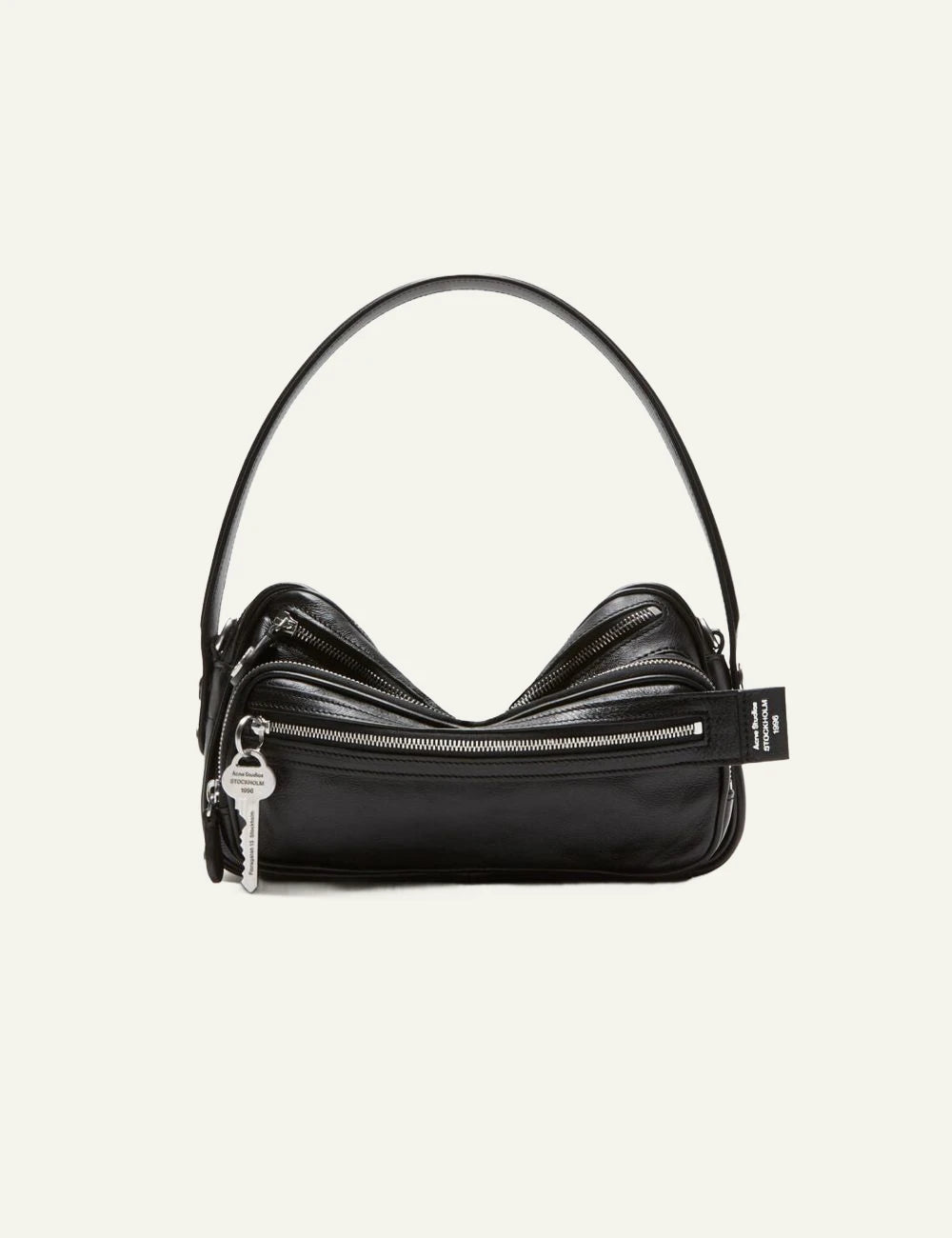 Acne Studios Camero Party black leather bag me silver details front view