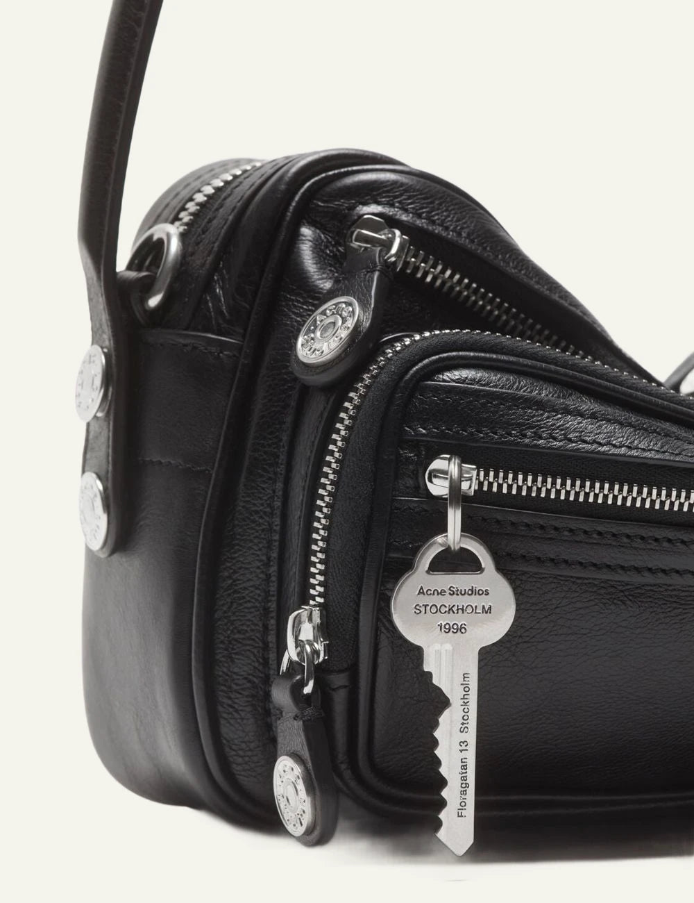Acne Studios Camero Party black leather bag me silver details view