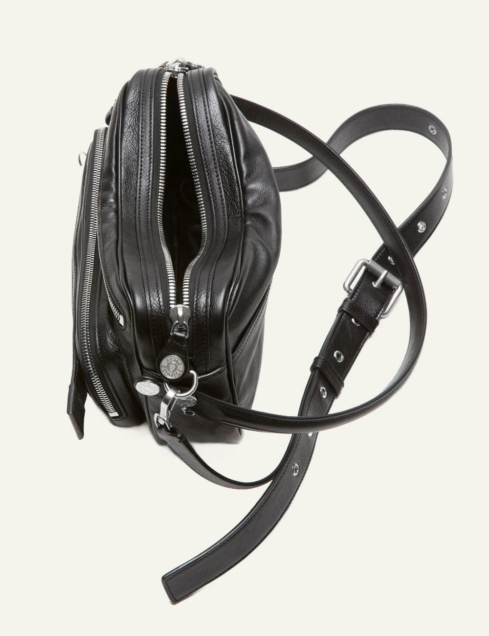 Acne Studios Camero Party black leather bag me silver details  top view