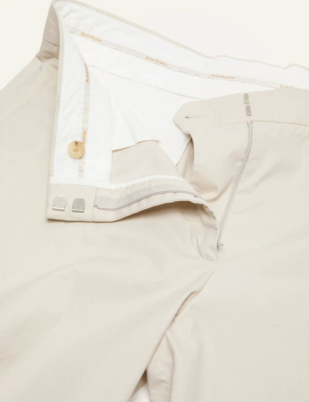Acne Studios cream wide leg trousers in lightweight cotton detail view