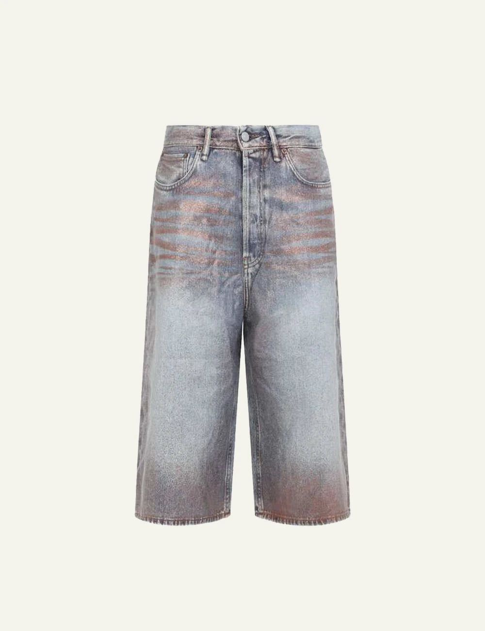 Acne Studios denim shorts light blue overwashed knee length front flat view
