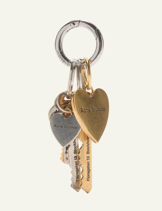 acne studios key ring heart keys gold silver charms front view