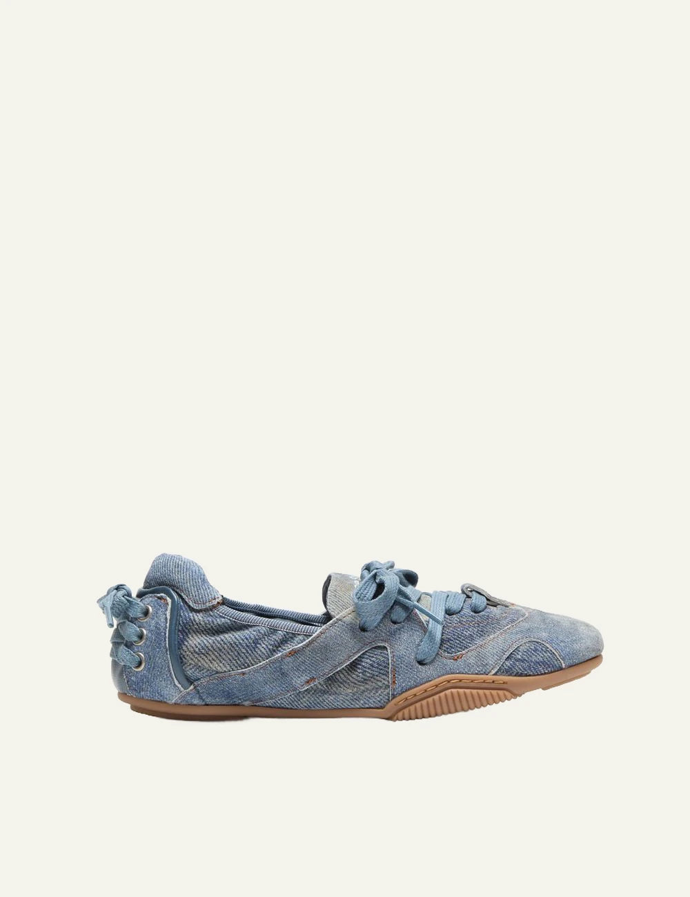 Acne Studios lace up ballerina shoes denim suede blue side view