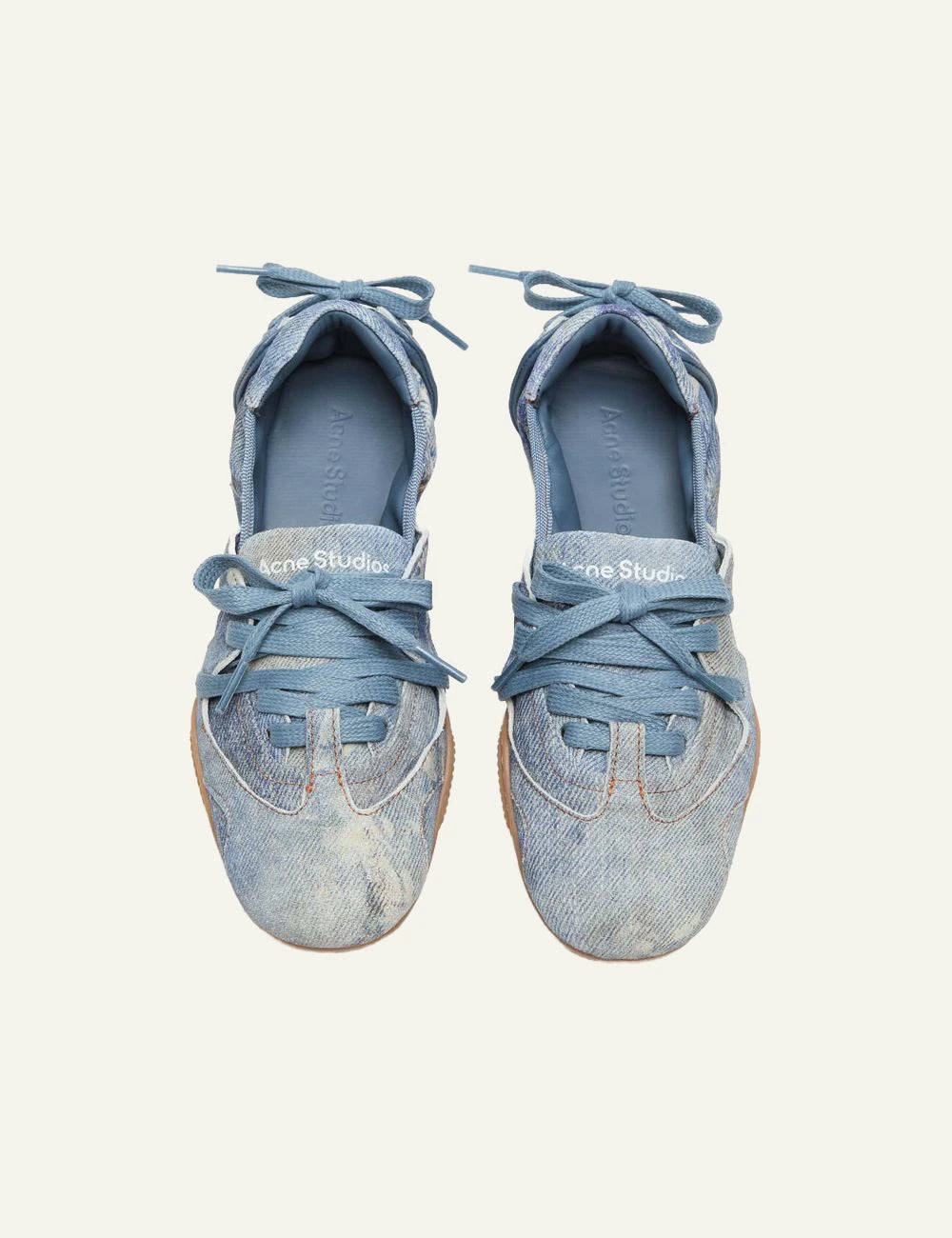 Acne Studios lace up ballerina shoes denim suede blue top view