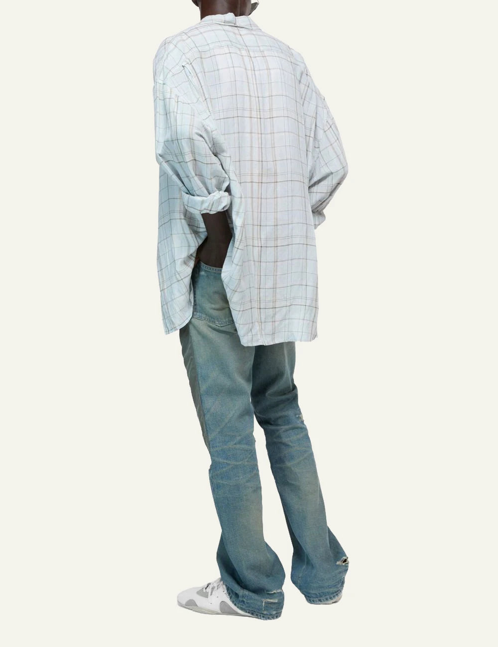 acne studios linen blend check shirt light blue back view