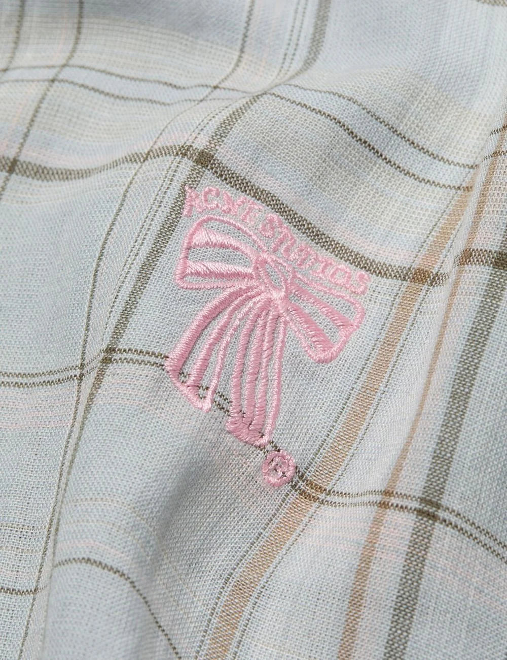 acne studios linen blend check shirt light blue front detail view
