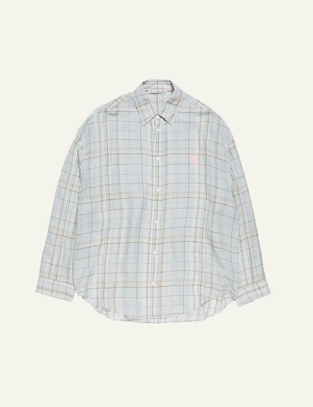acne studios linen blend check shirt light blue front flat view