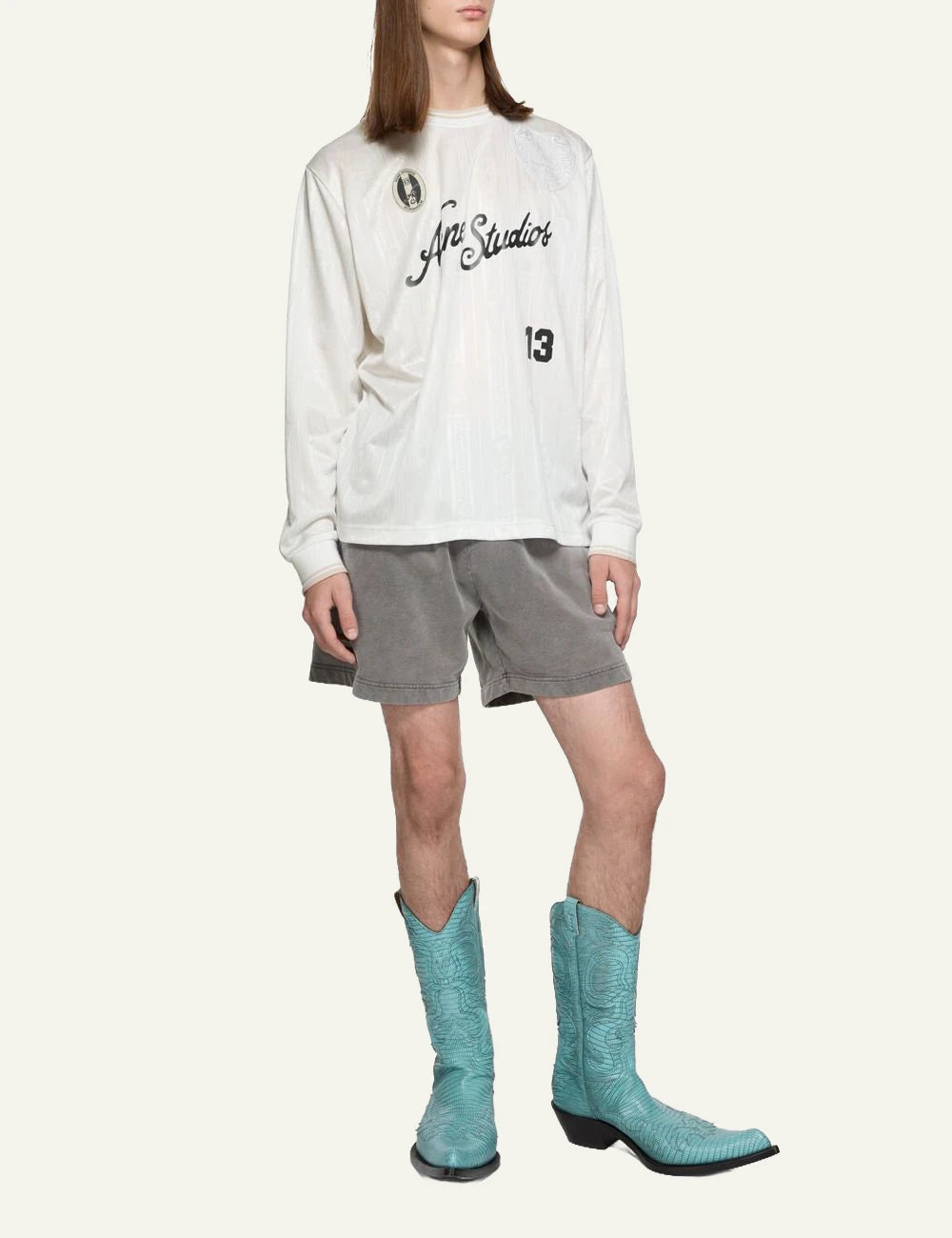 Acne Studios long sleeve t-shirt white jersey style artwork number 13 front full body view