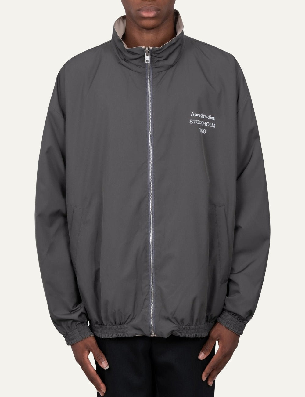 Acne Studios men's beige recycled polyester reversible technical jacket front view