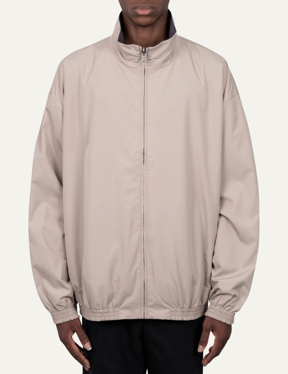 Acne Studios men's beige recycled polyester reversible technical jacket front view in reersible side
