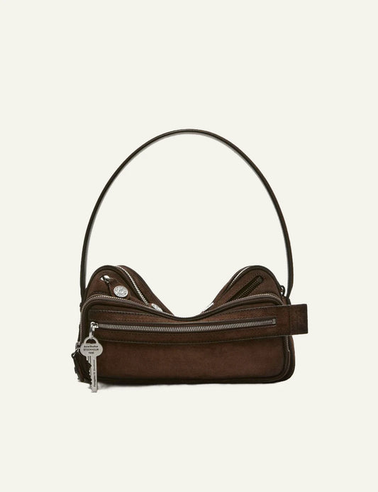 Acne Studios Men’s Dark Brown Waxed Suede Shoulder Bag