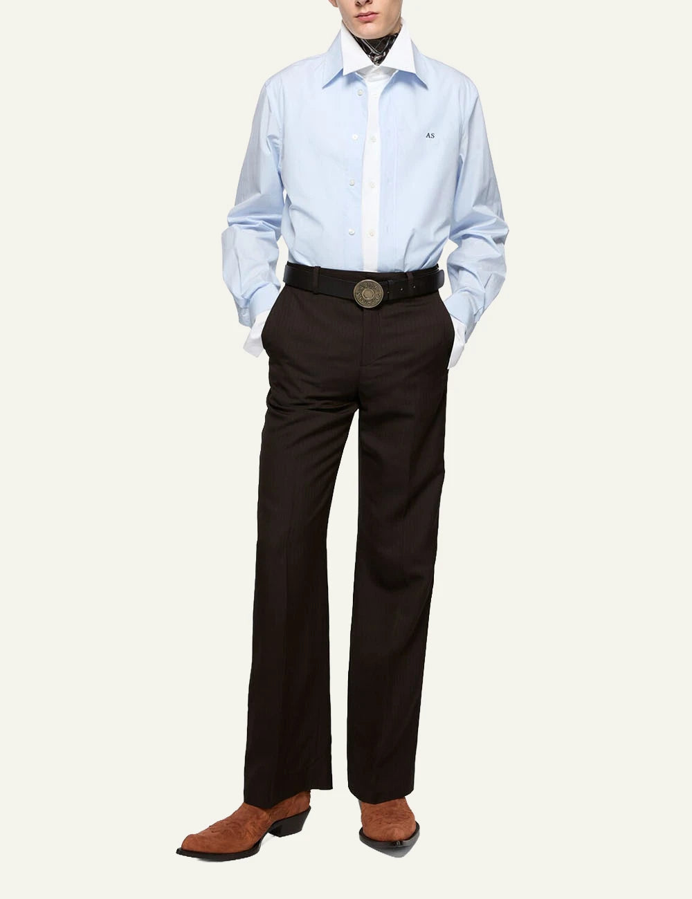 Acne Studios men's light blue and white organic cotton poplin shirt full body