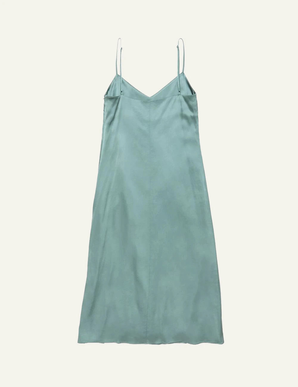 Acne Studios mint green slip dress with thin straps and lace panel detail back flat view
