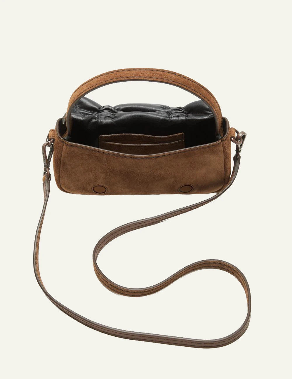 acne studios multipocket micro bag brown suede top view