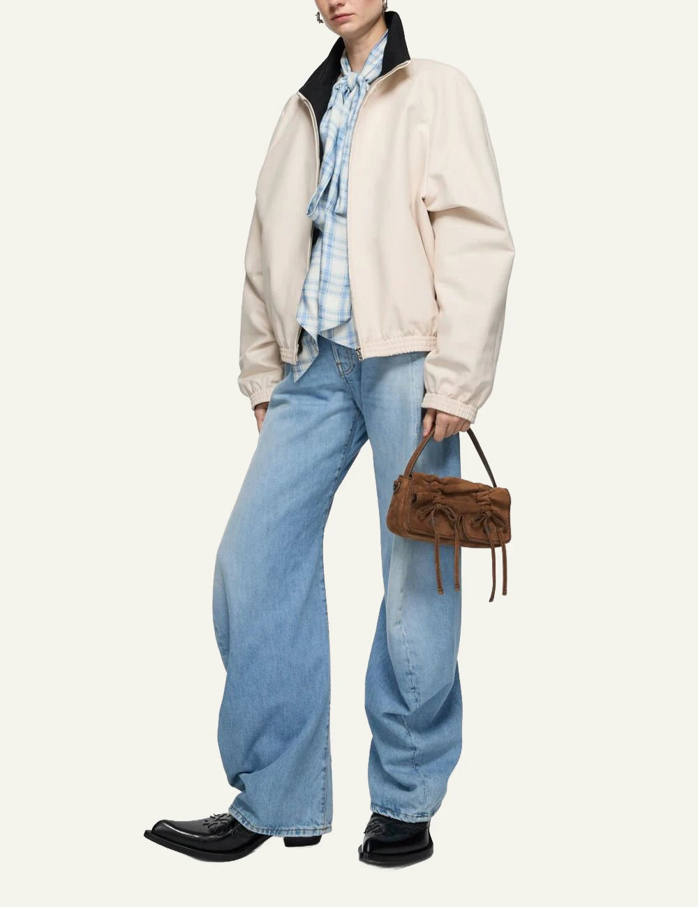 acne studios multipocket micro bag brown suede front model view