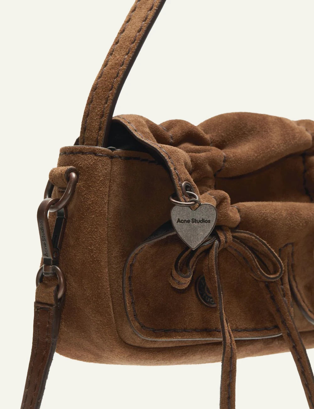 acne studios multipocket micro bag brown suede front detail view