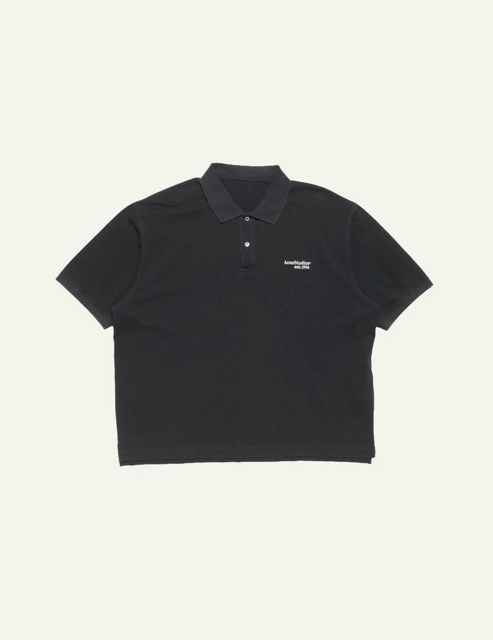 Acne Studios polo t-shirt black organic cotton relaxed fit front flat view