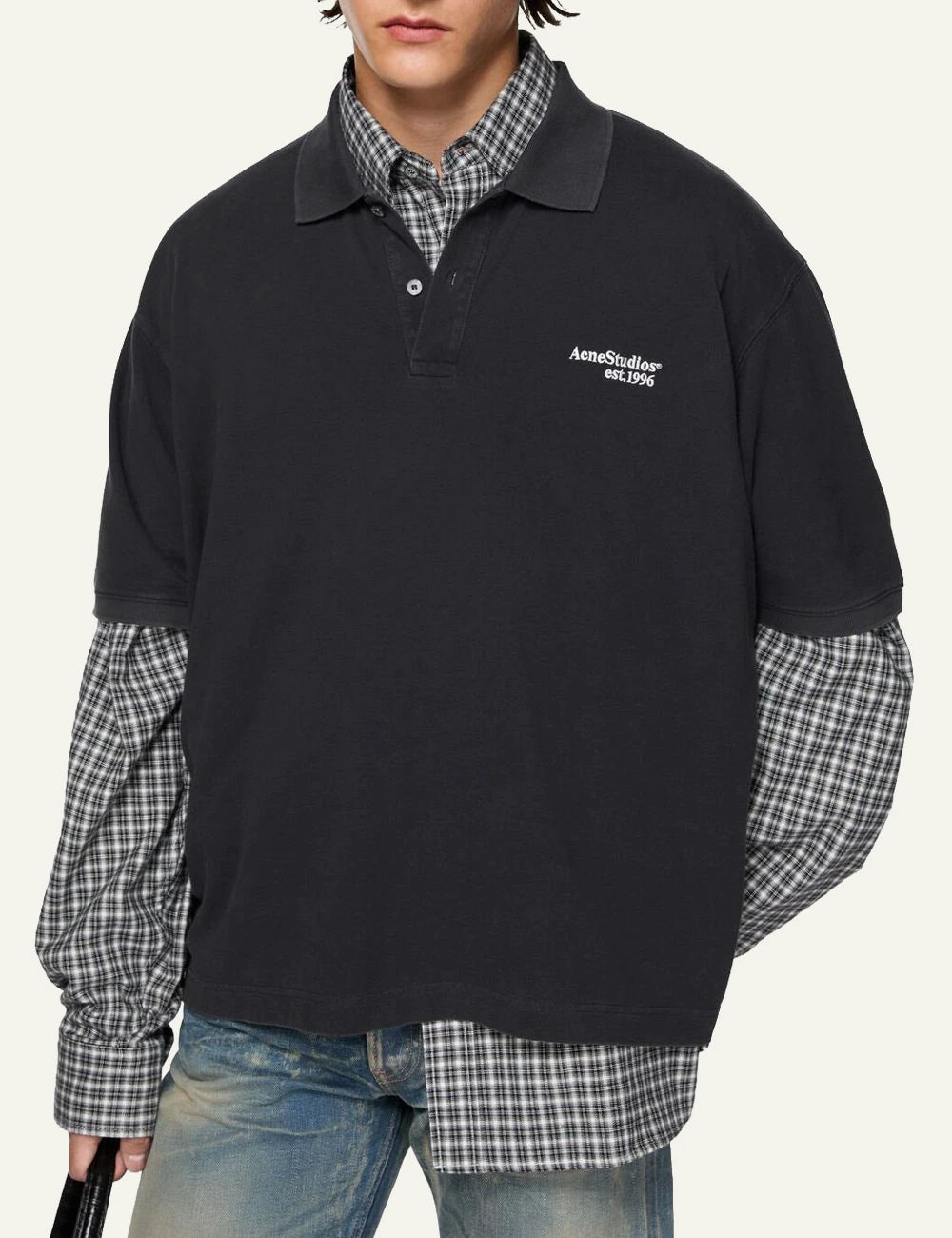Acne Studios polo t-shirt black organic cotton relaxed fit front model view