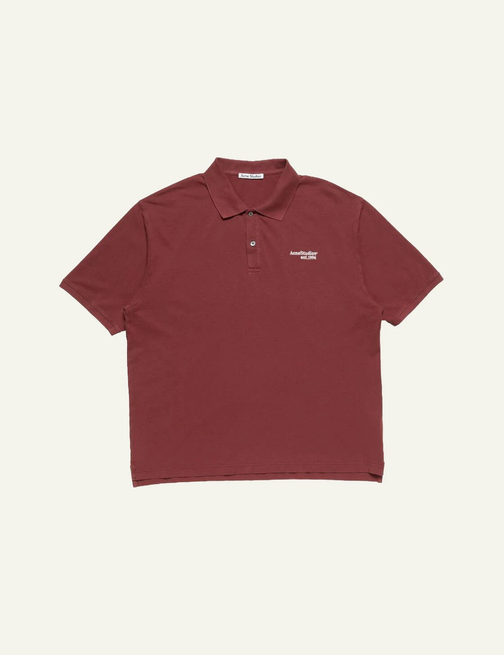 Acne Studios polo t-shirt burgundy organic cotton relaxed fit front flat view